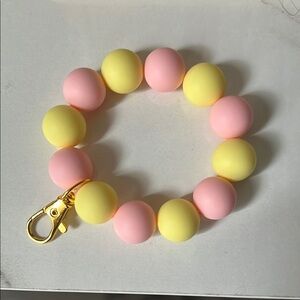 Pink and Yellow Beaded Bracelet with Gold Clasp
